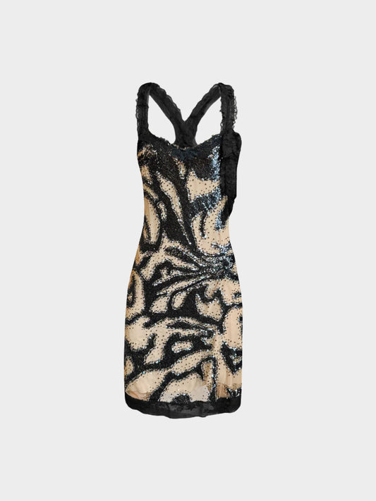 La Perla 2000s Black and Nude Sequin Midi Dress