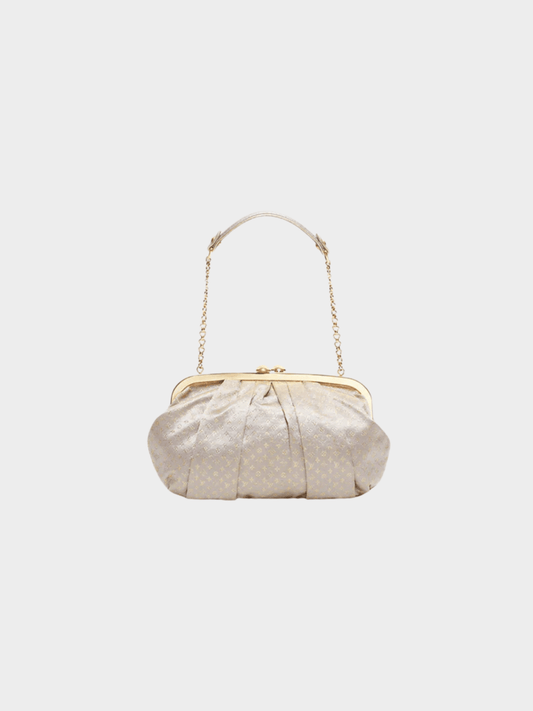 Louis Vuitton 2006 Limited Edition Silver Monogram Satin Aumoniere Evening Bag