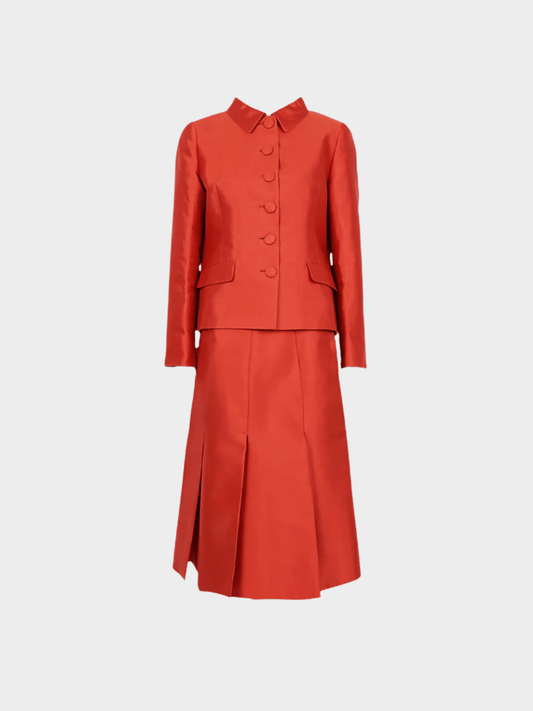 Prada FW 1995 Red Silk Blazer and Skirt Set
