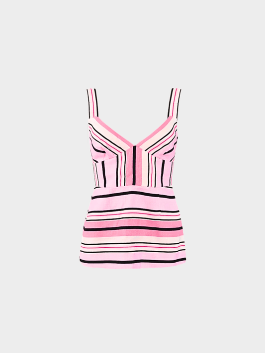 Valentino 2000s Pink Striped Cami V-Neck Top