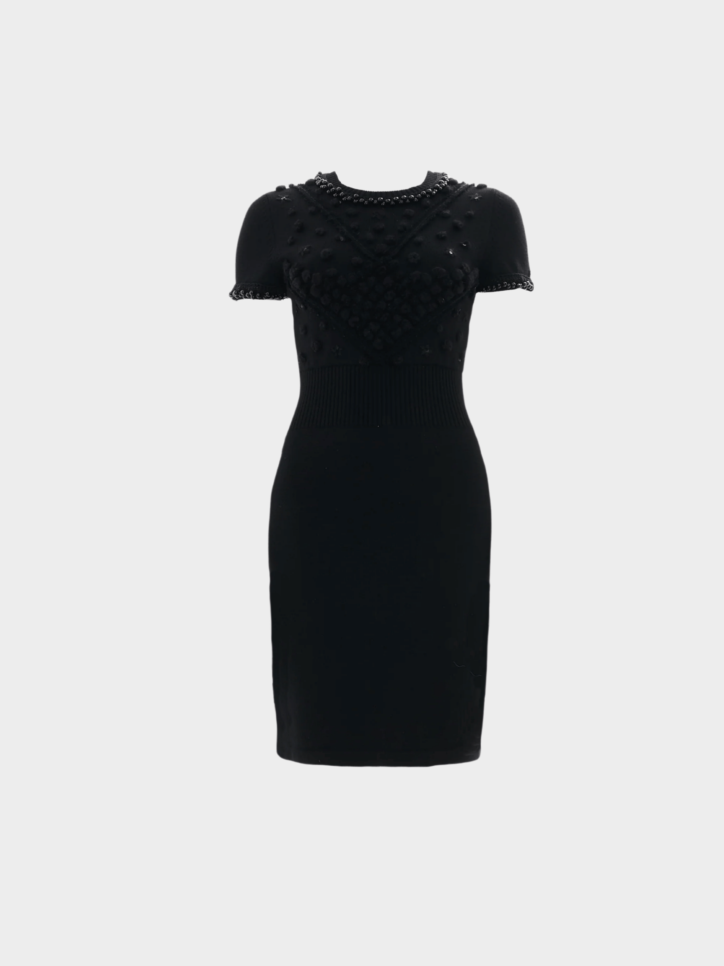 Chanel by Karl Lagerfeld 2013 Black Embroidered Wool Knit Dress