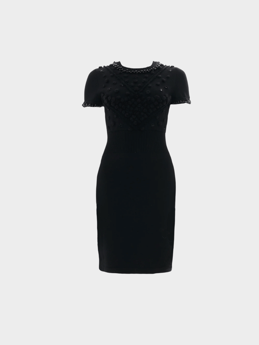 Chanel by Karl Lagerfeld 2013 Black Embroidered Wool Knit Dress