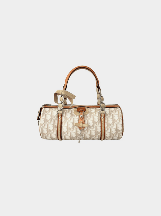 Christian Dior 2006 Beige Monogram Trotter Romantique Boston Bag