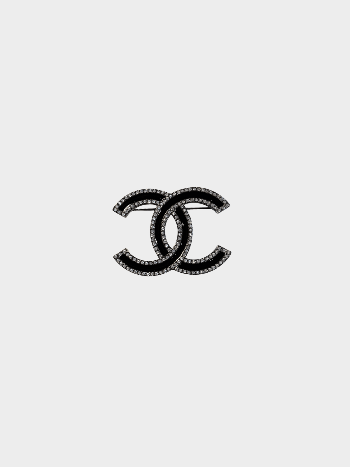 Chanel 2021 Black Rhinestoned CC Brooch