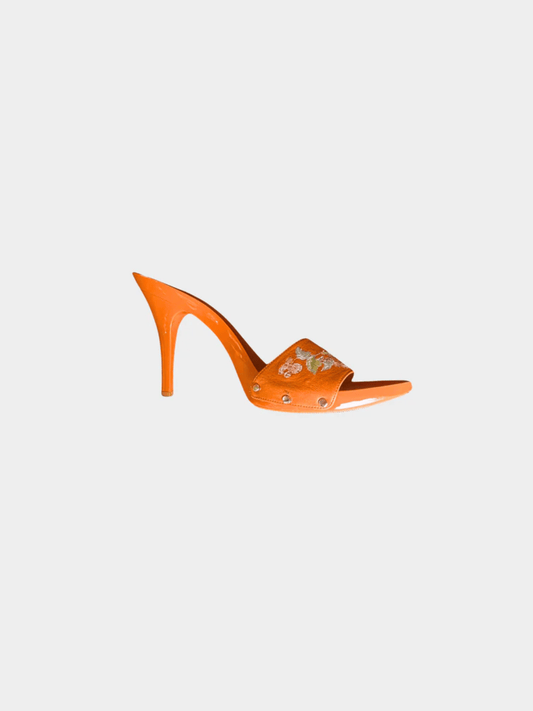 Christian Dior by John Galliano Early 2000s Orange Leather CD Logo Heels
