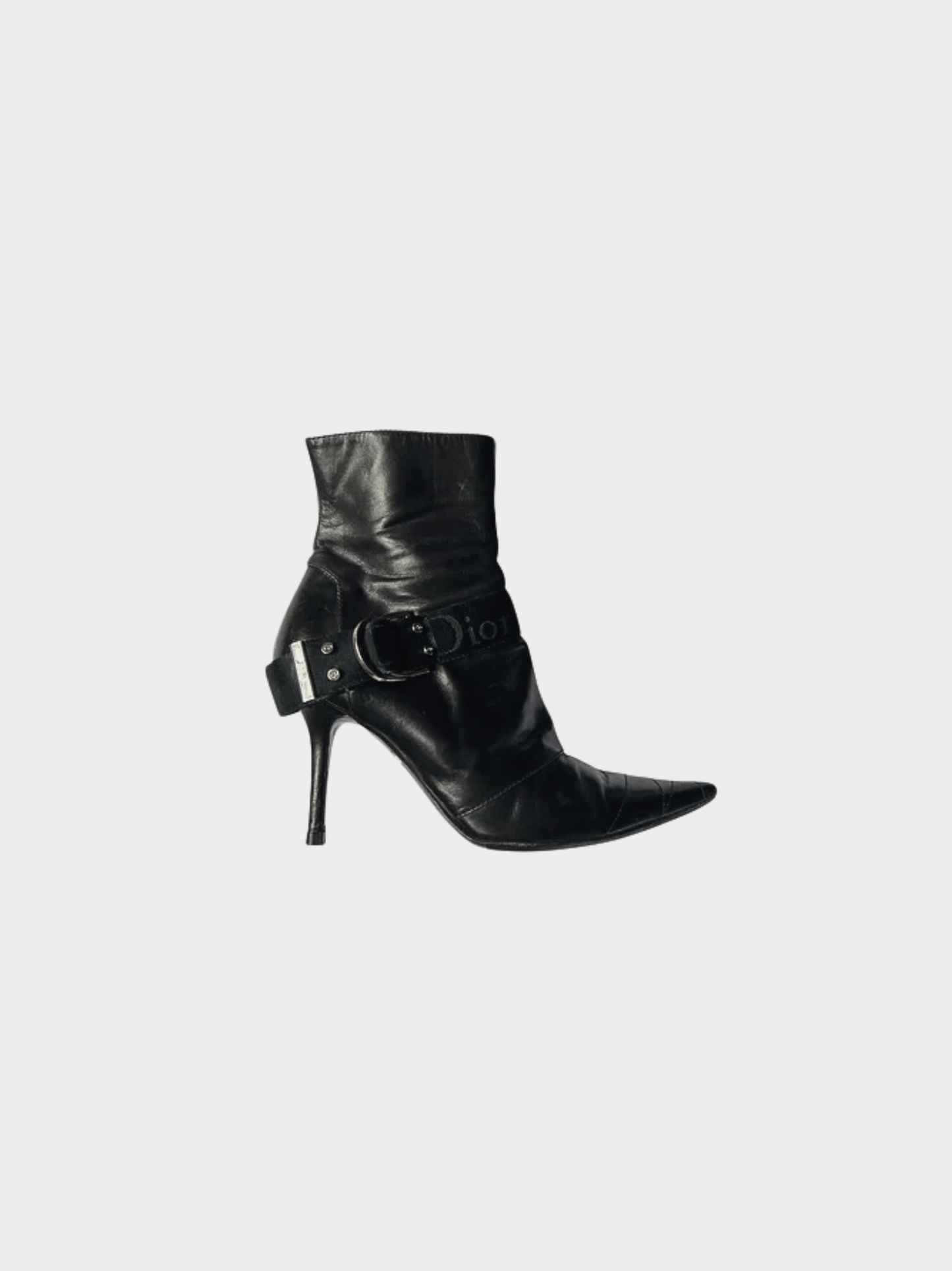 Christian Dior AW 2003 Black Hardcore D Buckle Pointed Toe Ankle Boots