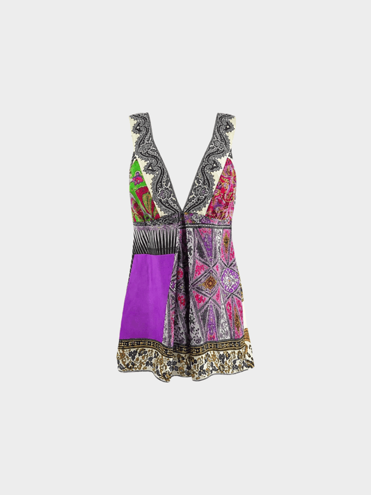 Etro 2000s Purple-Multi Paisley and Floral Silk-Satin Tank