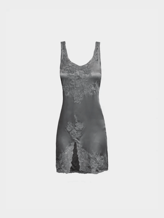 Valentino 2000s Grey Silver Silk Mini Dress