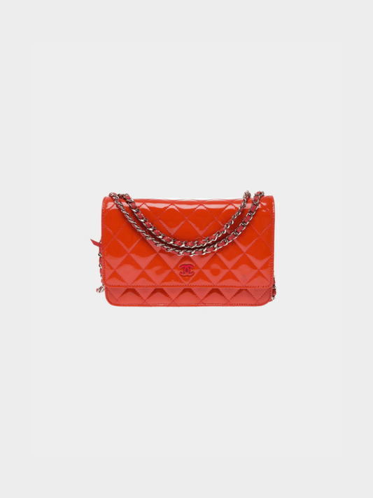 Chanel 2012 Orange Patent Leather Wallet on Chain