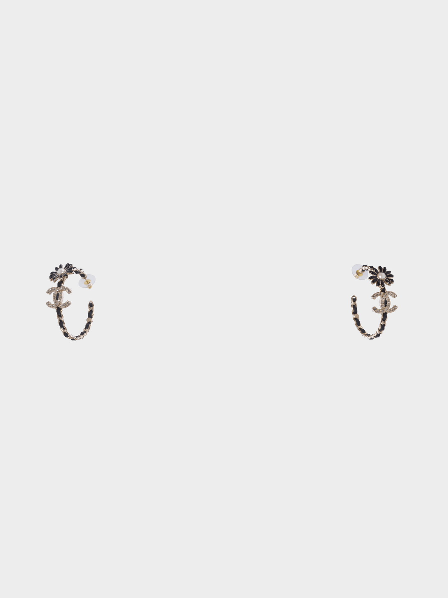 Chanel 2020s Black and Gold Interlocking Hoop Earring