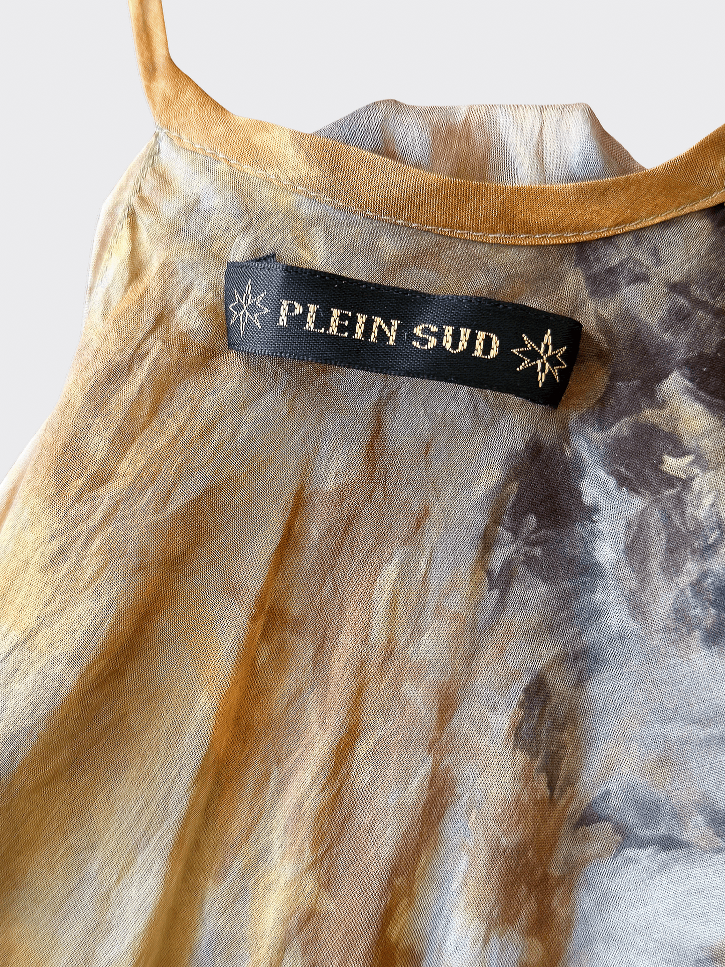 Plein Sud 2000s Brown Watercolor Print Silk Layered Halter Top