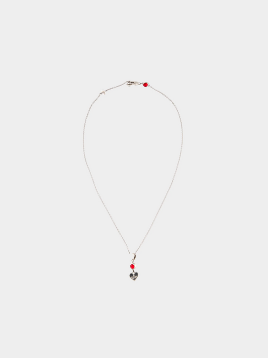 Gucci 2000s Silver Crystal Trademark Heart Pendant Necklace