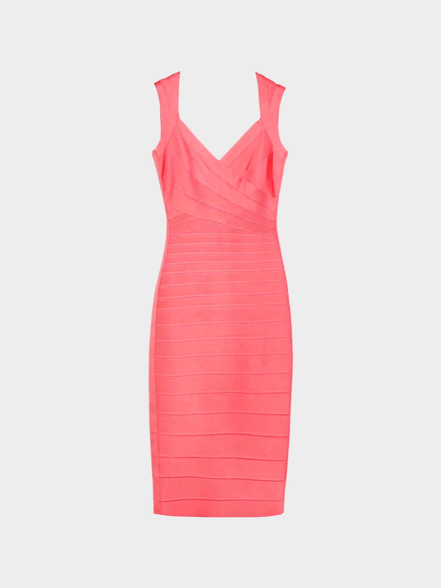 Hervé Léger 2010s Coral Pink Sarai Sweetheart Bandage Midi Dress