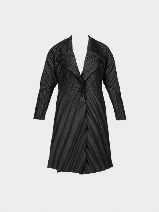 Issey Miyake 2000s Black Sculptural Pleated Cocoon Coat