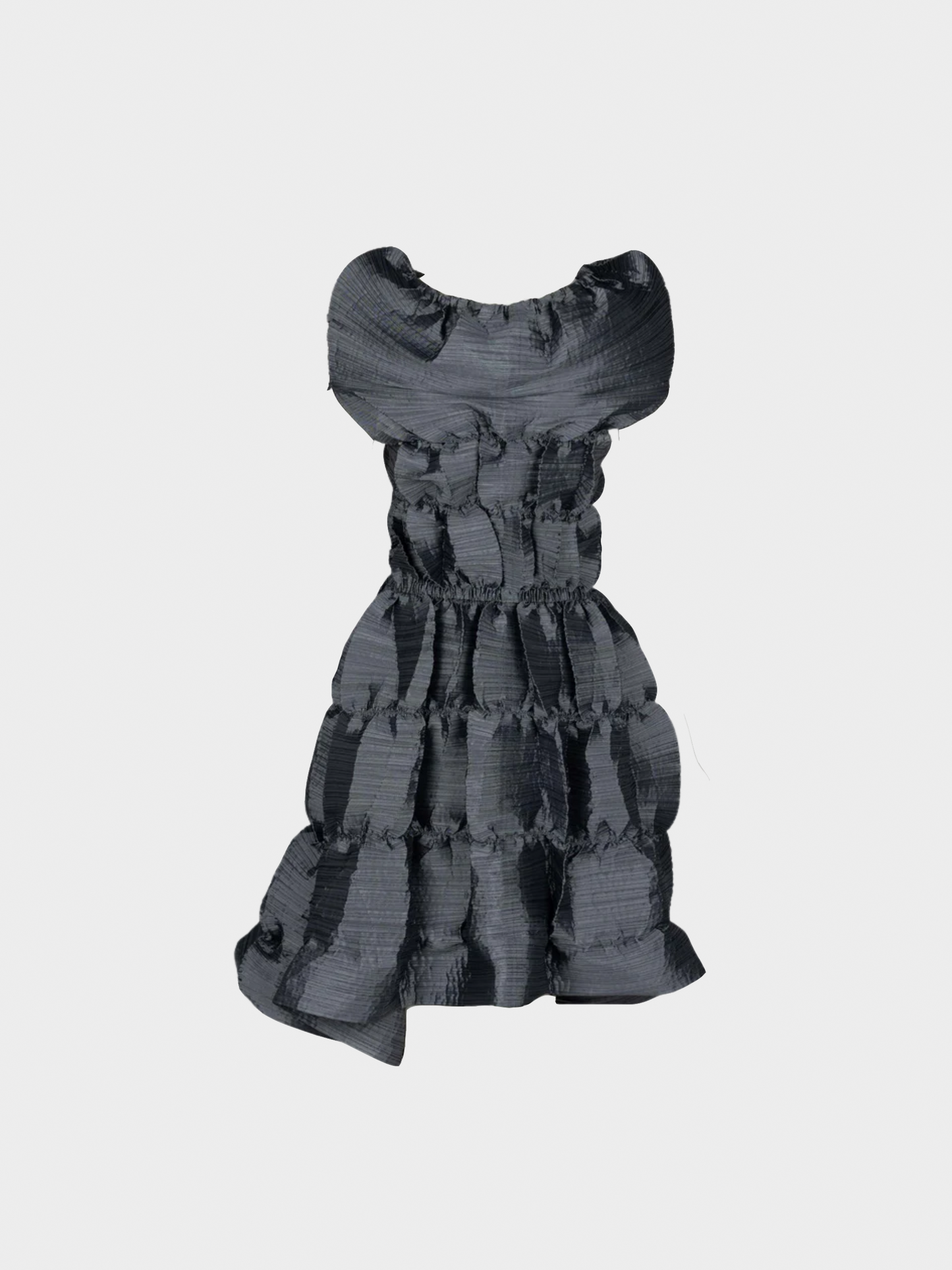 Issey Miyake Spring 2008 Fête Dark Silver Grey Pleats Midi Dress