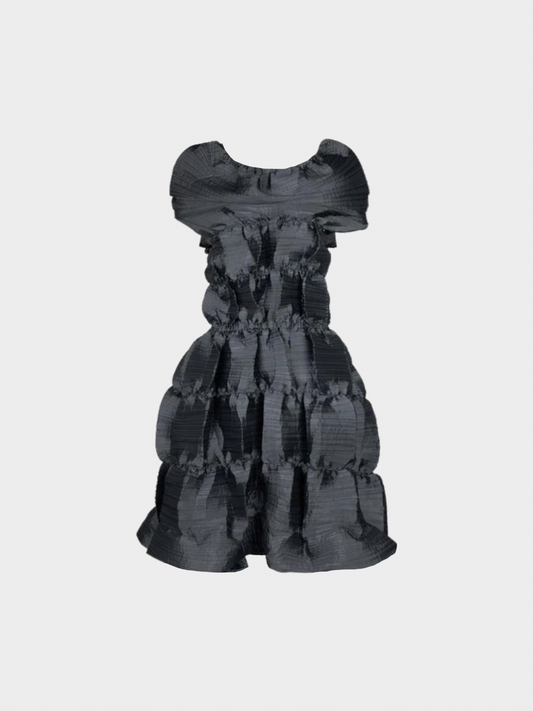 Issey Miyake Spring 2008 Fête Dark Silver Grey Pleats Midi Dress