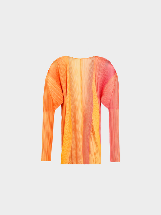 Issey Miyake Pleats Please 2000s Pink and Orange Gradient Cardigan