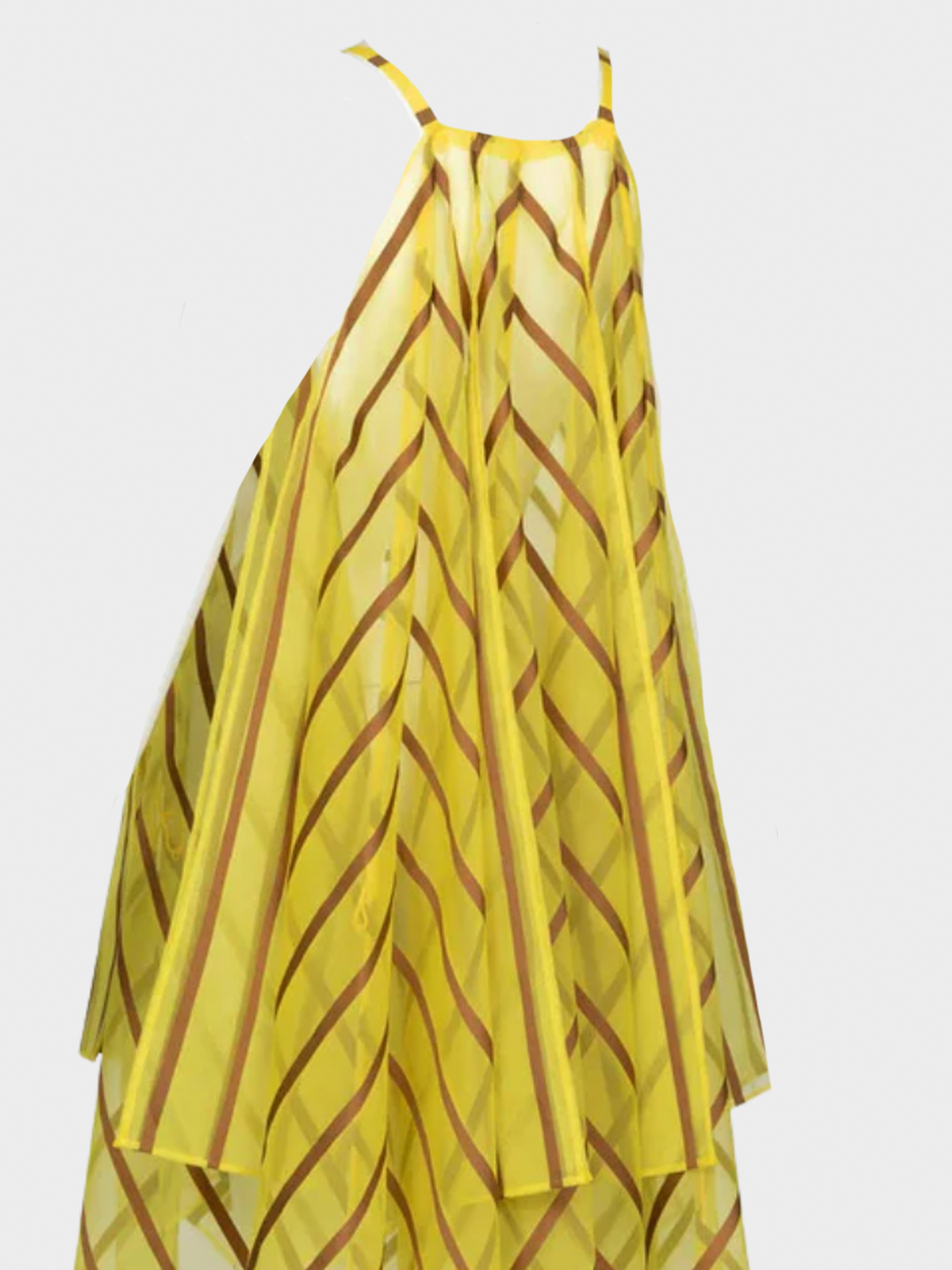 Issey Miyake 2021 Yellow Organza Brown Striped Dress