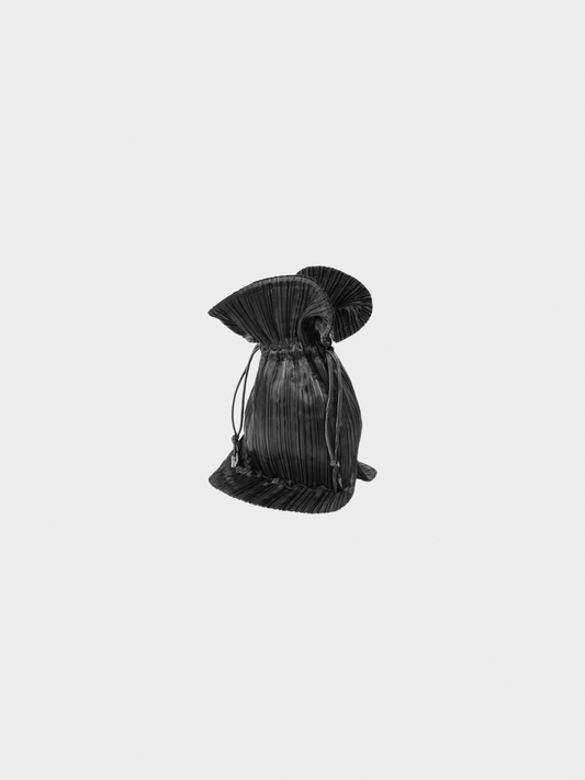 Issey Miyake 2000s Black Pleated Satin Evening Bag