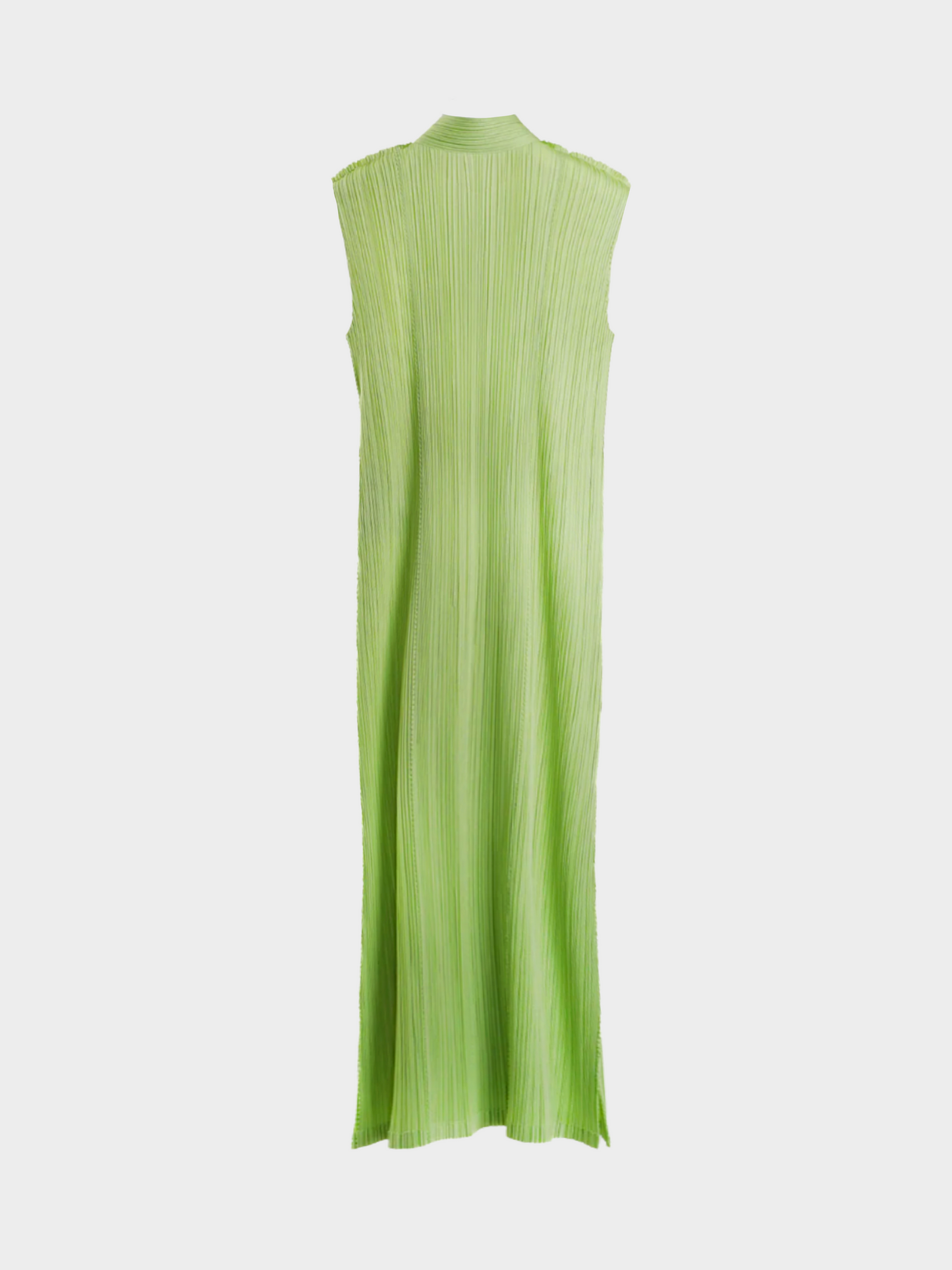 Issey Miyake Pleats Please 2000s Pale Green Mandarin Collar Maxi Dress