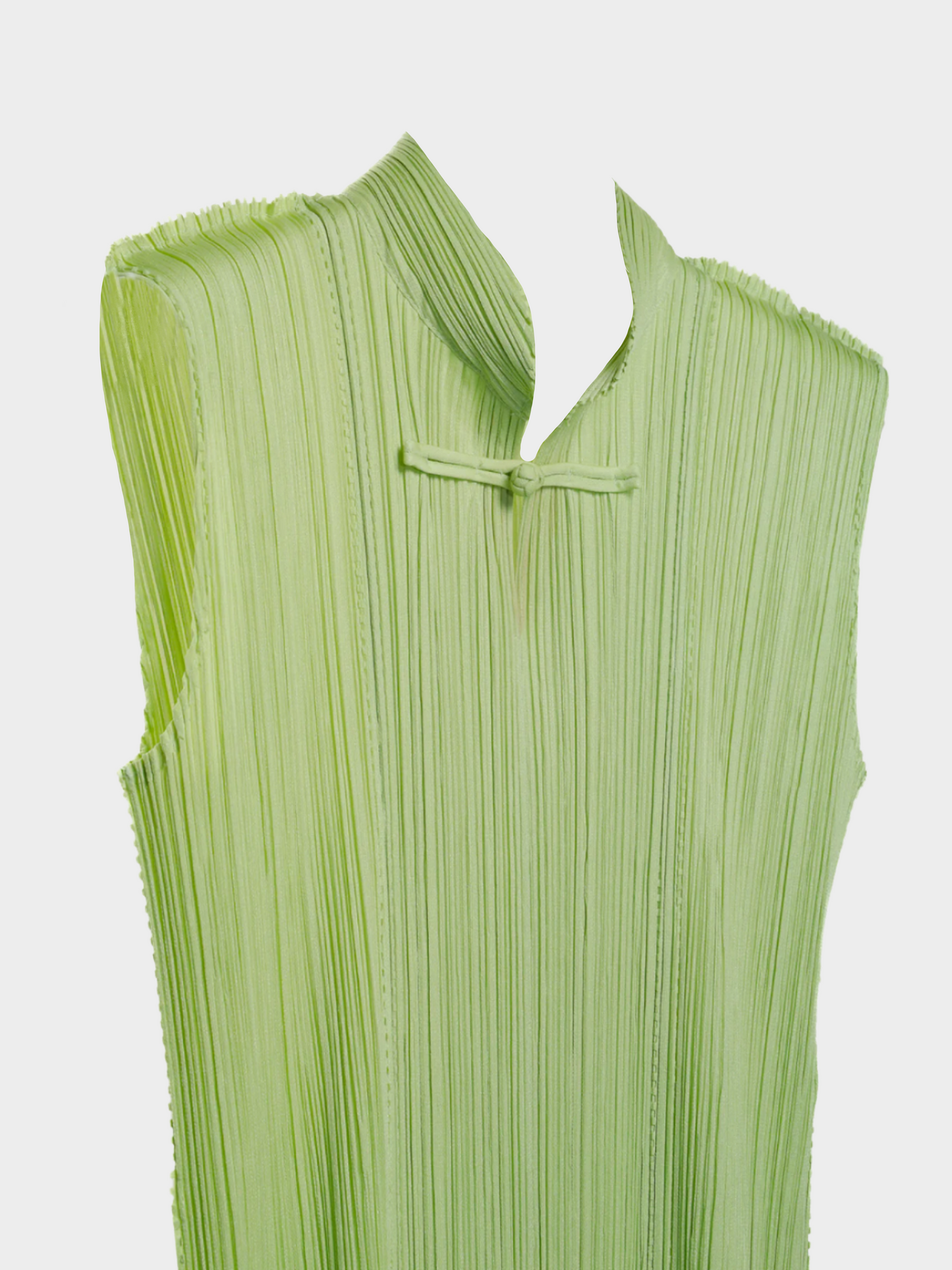 Issey Miyake Pleats Please 2000s Pale Green Mandarin Collar Maxi Dress