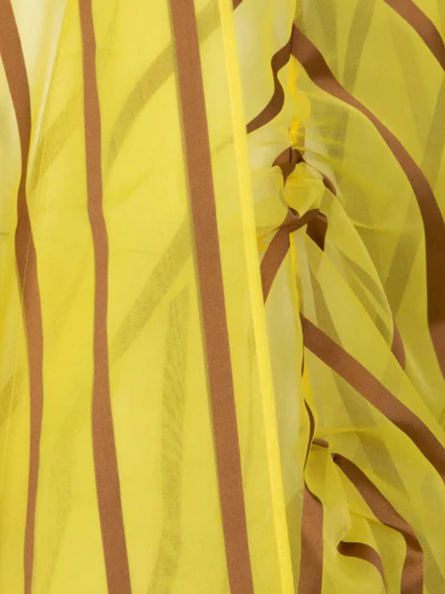 Issey Miyake 2021 Yellow Organza Brown Striped Dress