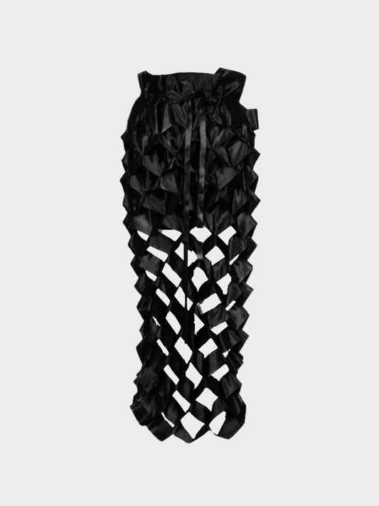 Issey Miyake SS 1991 Black Satin Ribbon Cage Maxi Skirt