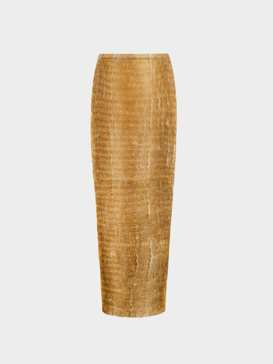 Issey Miyake 2000s Tan Printed Zigzag Texture Pleated Skirt