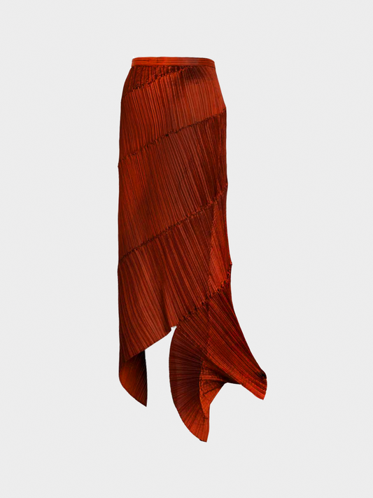 Issey Miyake 1990s Copper Pleated Spiral Skirt