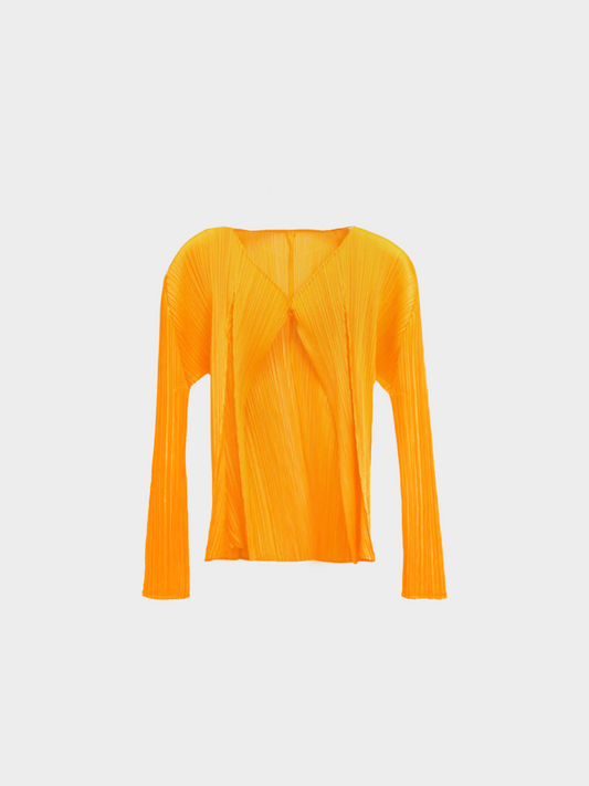 Issey Miyake Pleats Please 2000s Bright Orange Cardigan Top