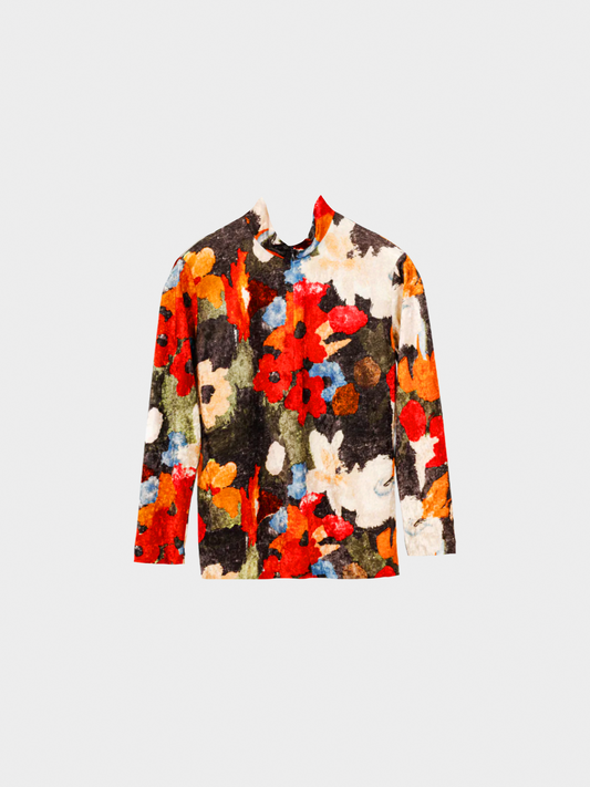 Issey Miyake AW 1995 Runway Multicolour Floral Velvet Turtleneck Top