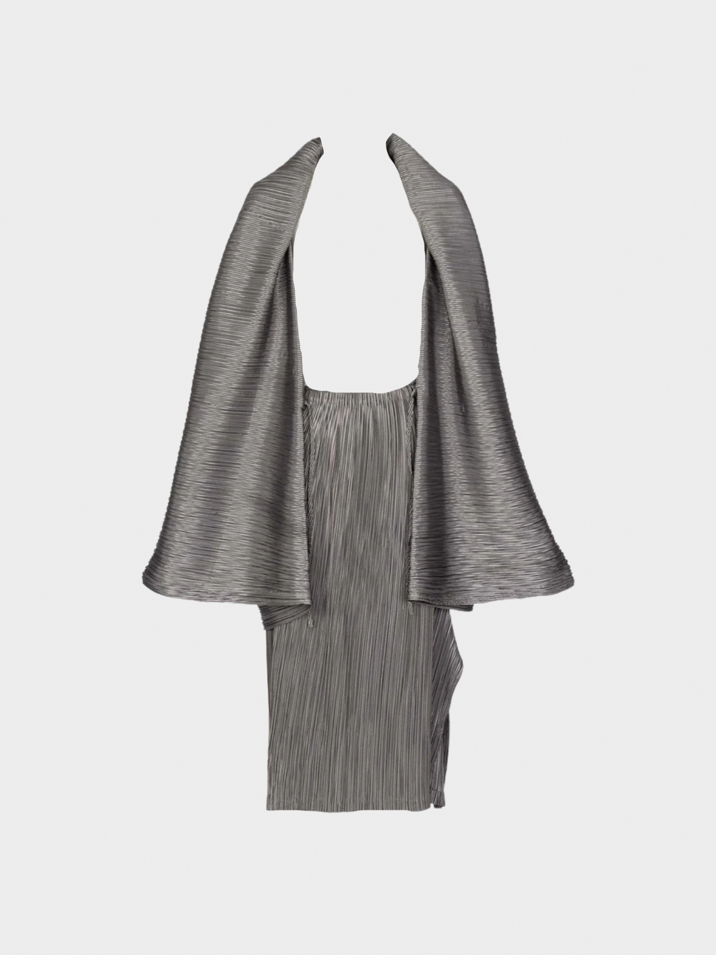 Issey Miyake 1990s Grey Metallic Kimono Jacket Origami Pleats Skirt Set