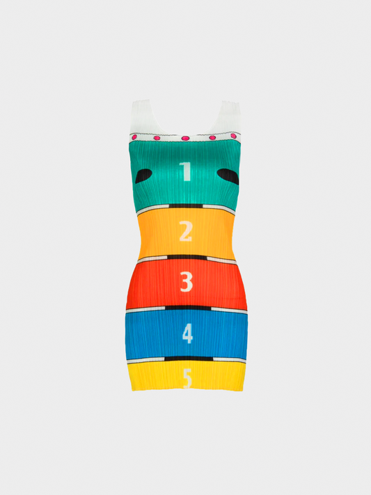 Issey Miyake Pleats Please 2000s Graphic Printed Tunic Mini Dress