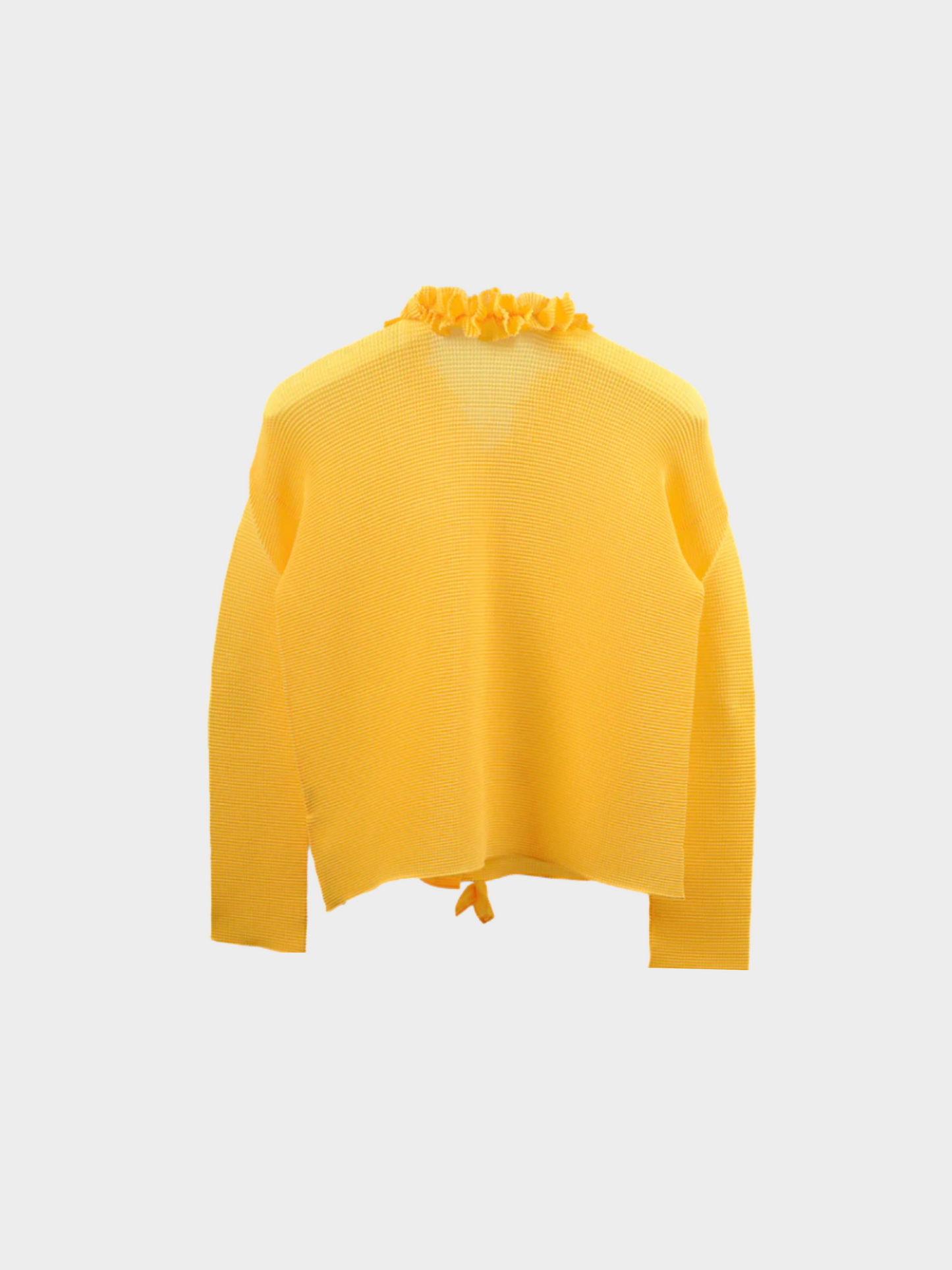 Issey Miyake 2000s Bright Yellow Pleat Ruffle Tie Cardigan