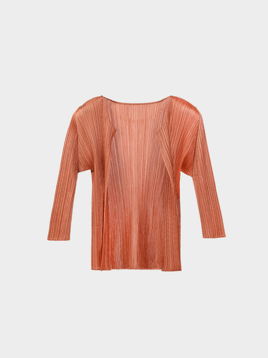 Issey Miyake Pleats Please 2000s Terracotta Open-Front Cardigan