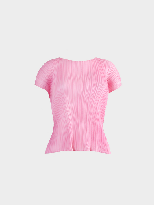 Issey Miyake Pleats Please 2000s Pink Short Sleeve Pleated Top