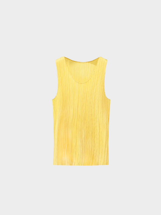 Issey Miyake 2000s Yellow Pleats Please Sleeveless Top