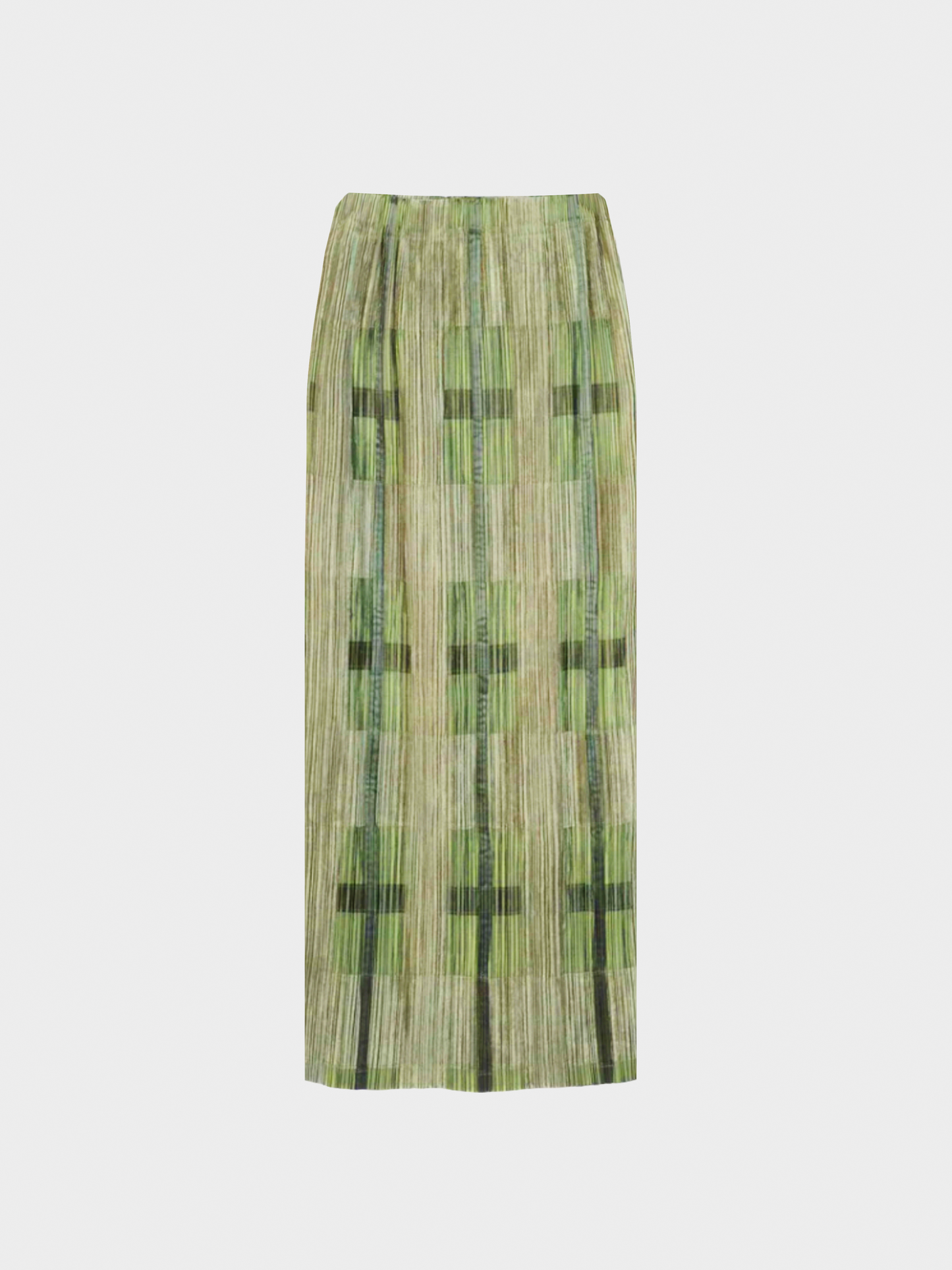 Issey Miyake 2000s Green Velvet and Satin Plaid Pleated Maxi Skirt