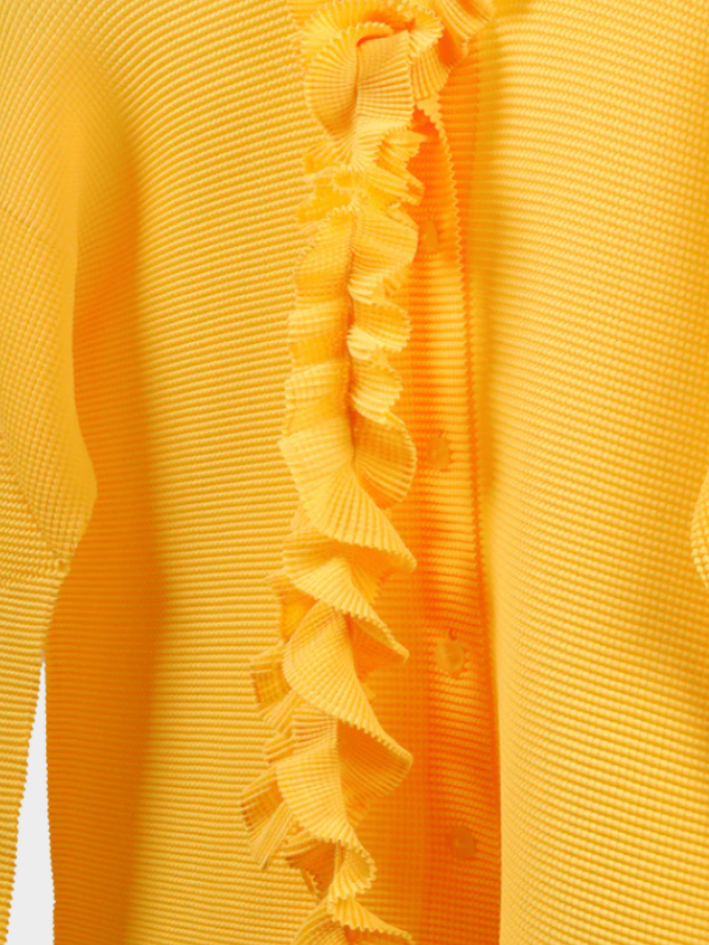 Issey Miyake 2000s Bright Yellow Pleat Ruffle Tie Cardigan
