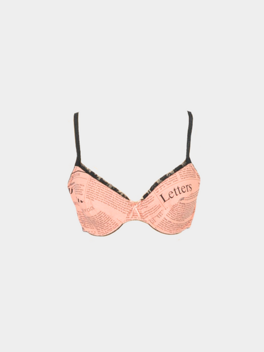 John Galliano 2000s Pink Newspaper Bra Top