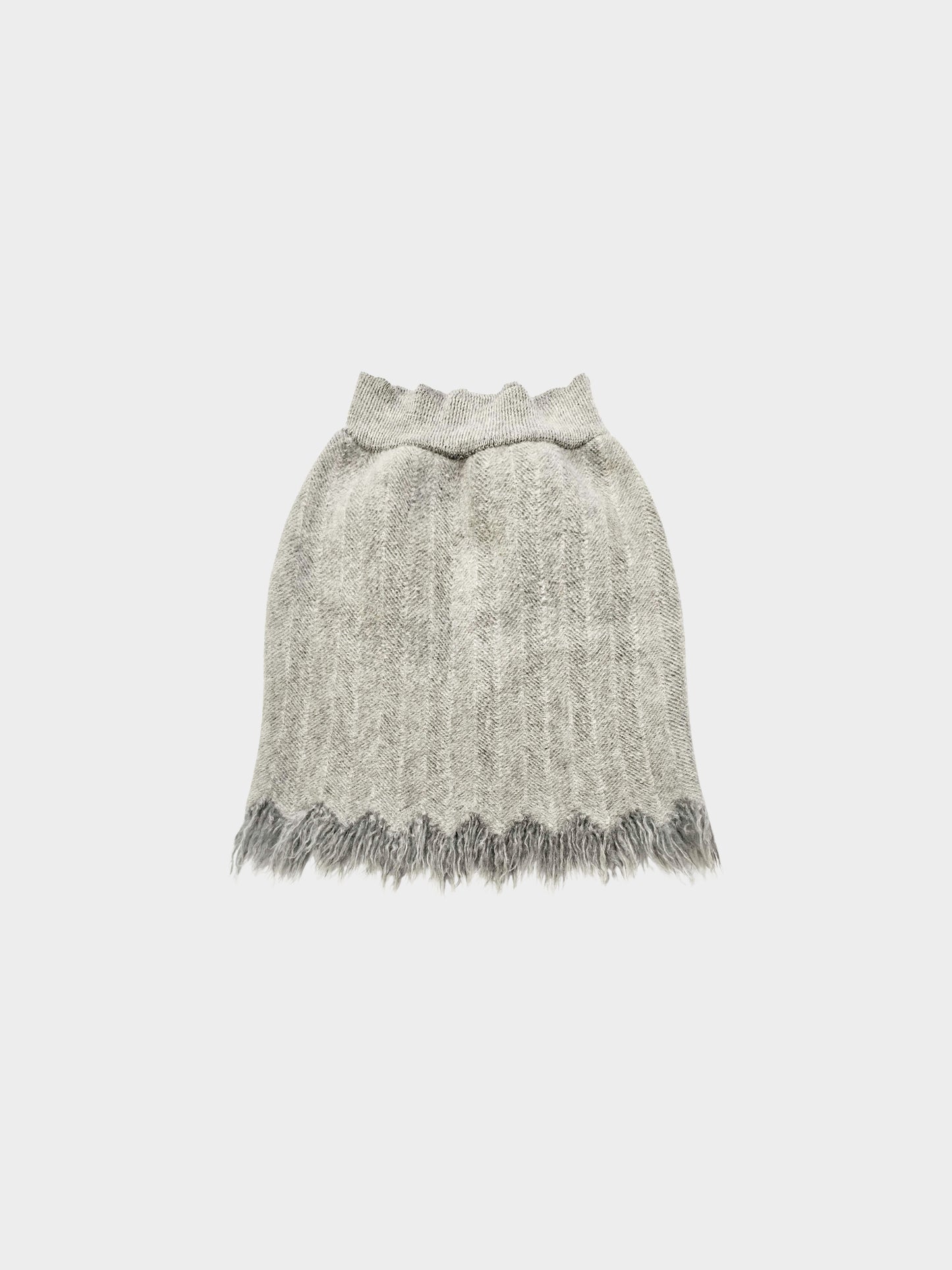 Issey Miyake 2000s Grey Wool Blanket Fur Fringe Skirt