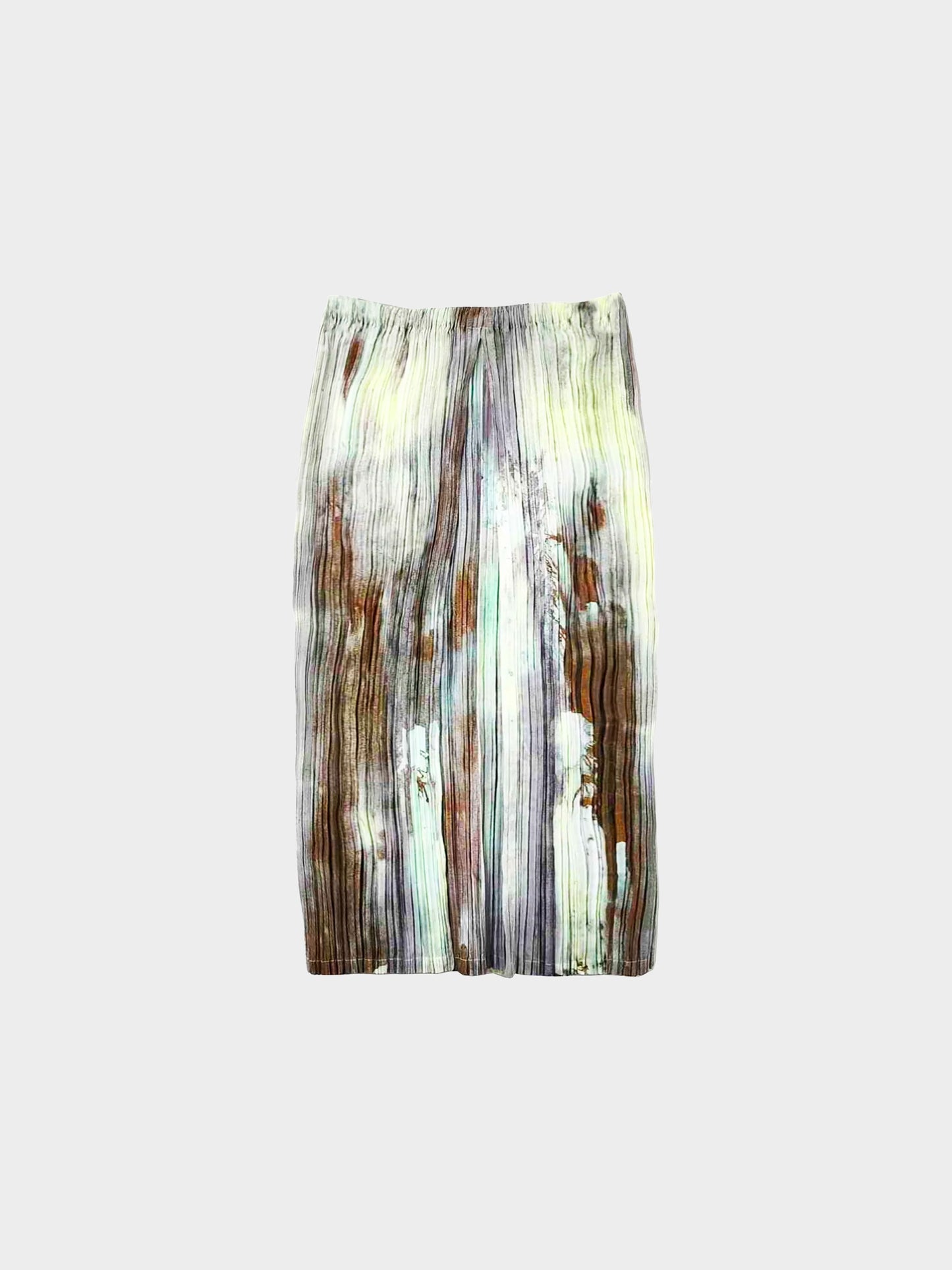 Issey Miyake 1999 Green Abstract Gradation Print Pleated Dress and Skirt Set