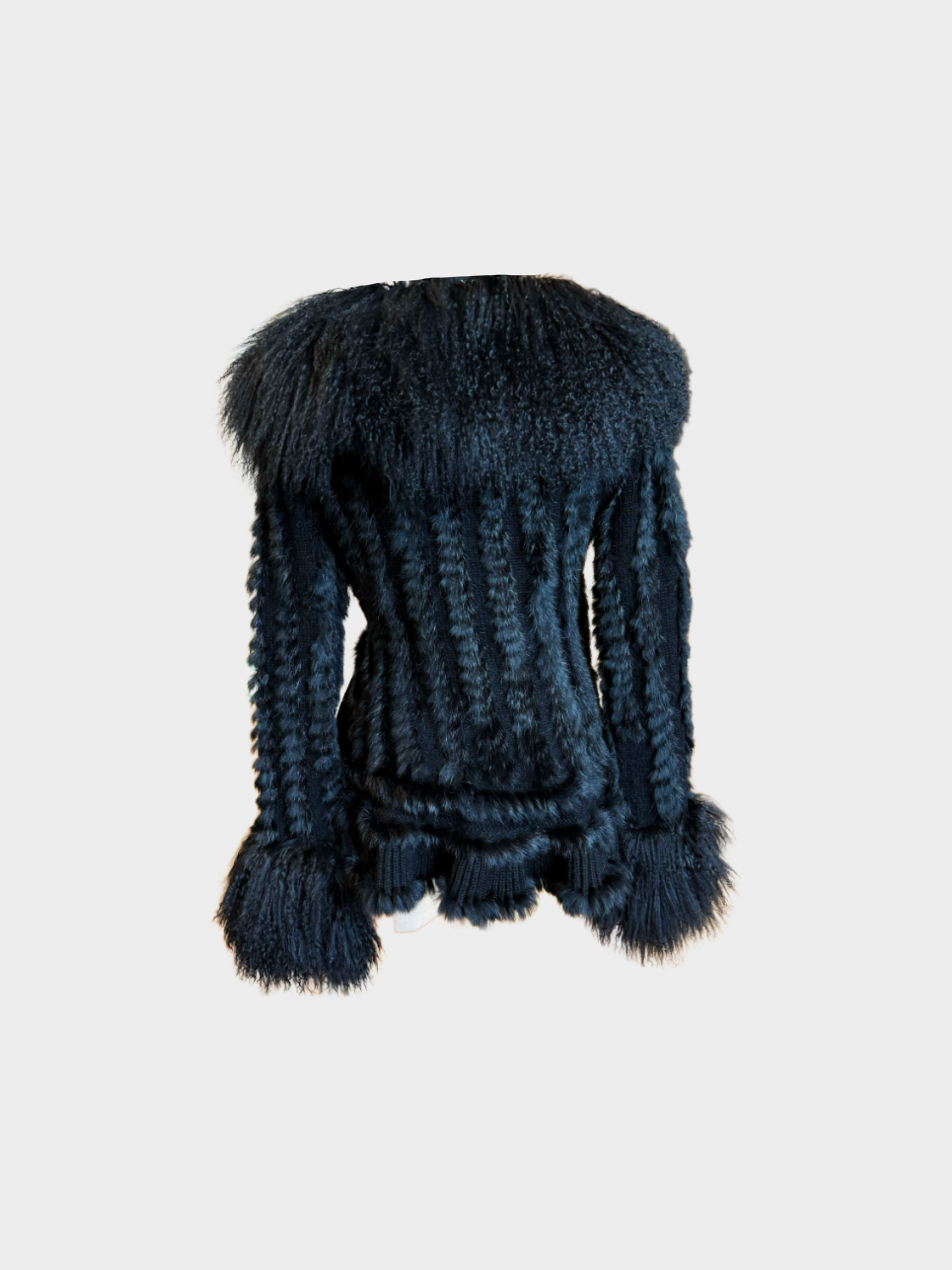 Dolce and Gabbana 2000s Black Fur Trim Cardigan Top