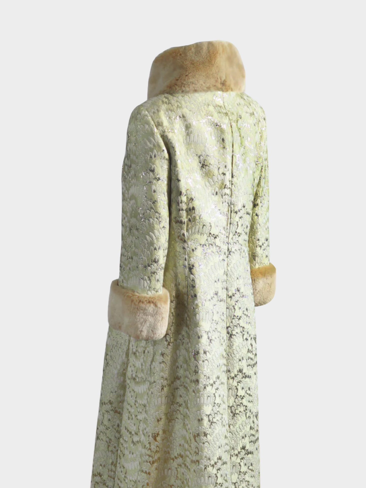 Dolce and Gabbana 1990s Golden Beige Jacquard with Fur Trim Long Coat