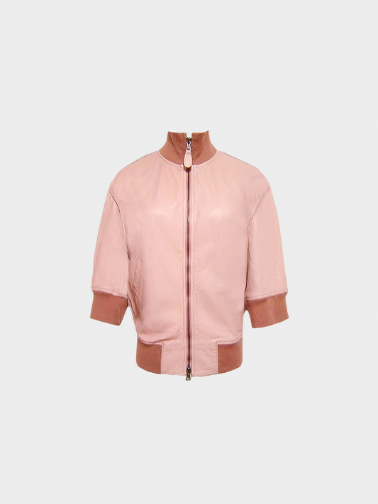 Jean Paul Gaultier 1990s Pink Beige Sheepskin Leather Short Sleeve Jacket