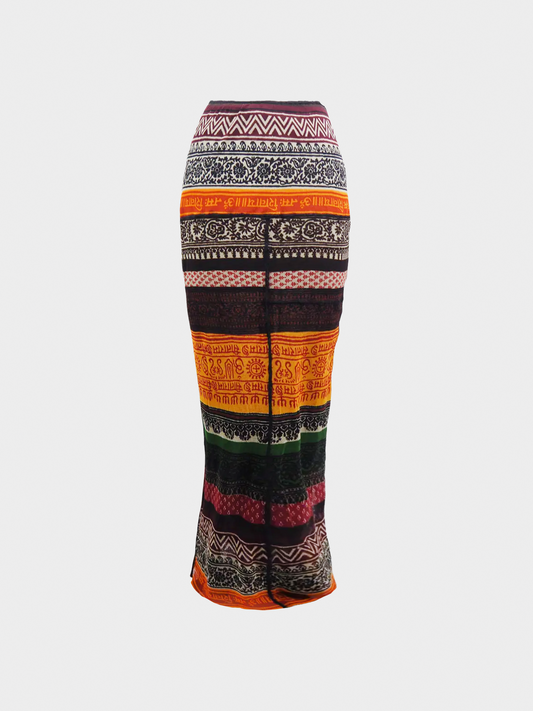 Jean Paul Gaultier FW 2000 Multicolour Patchwork Tribal Nylon Maxi Skirt