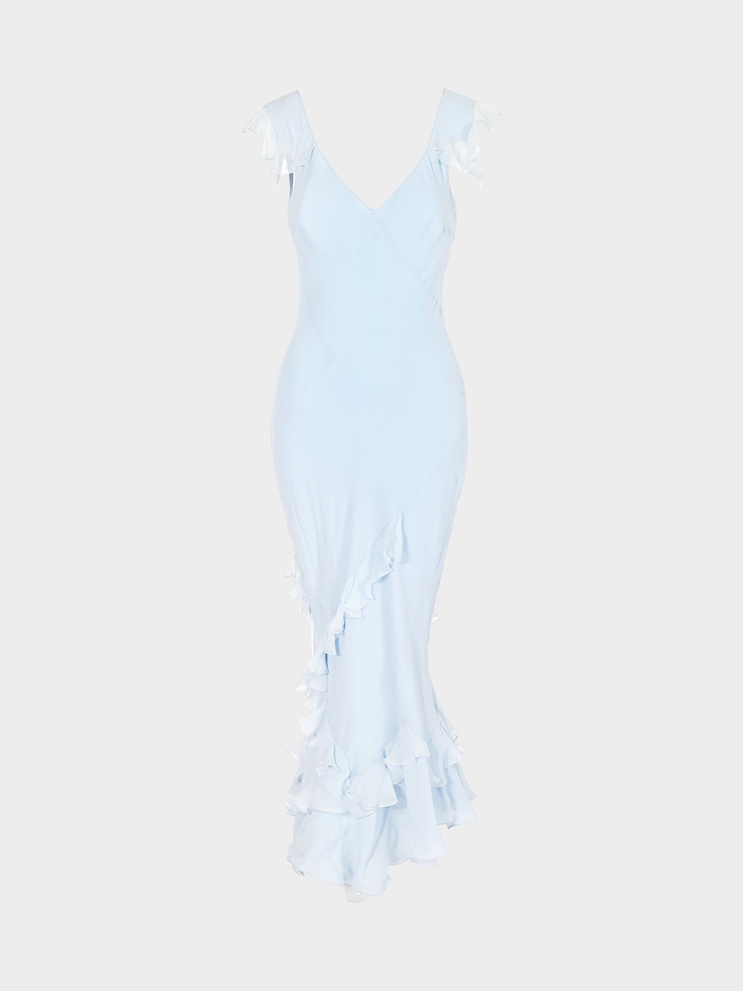 John Galliano 2005 Baby Blue Bias Cut Crêpe Georgette Evening Dress