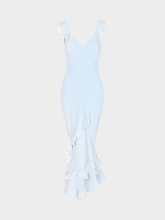 John Galliano 2005 Baby Blue Bias Cut Crêpe Georgette Evening Dress
