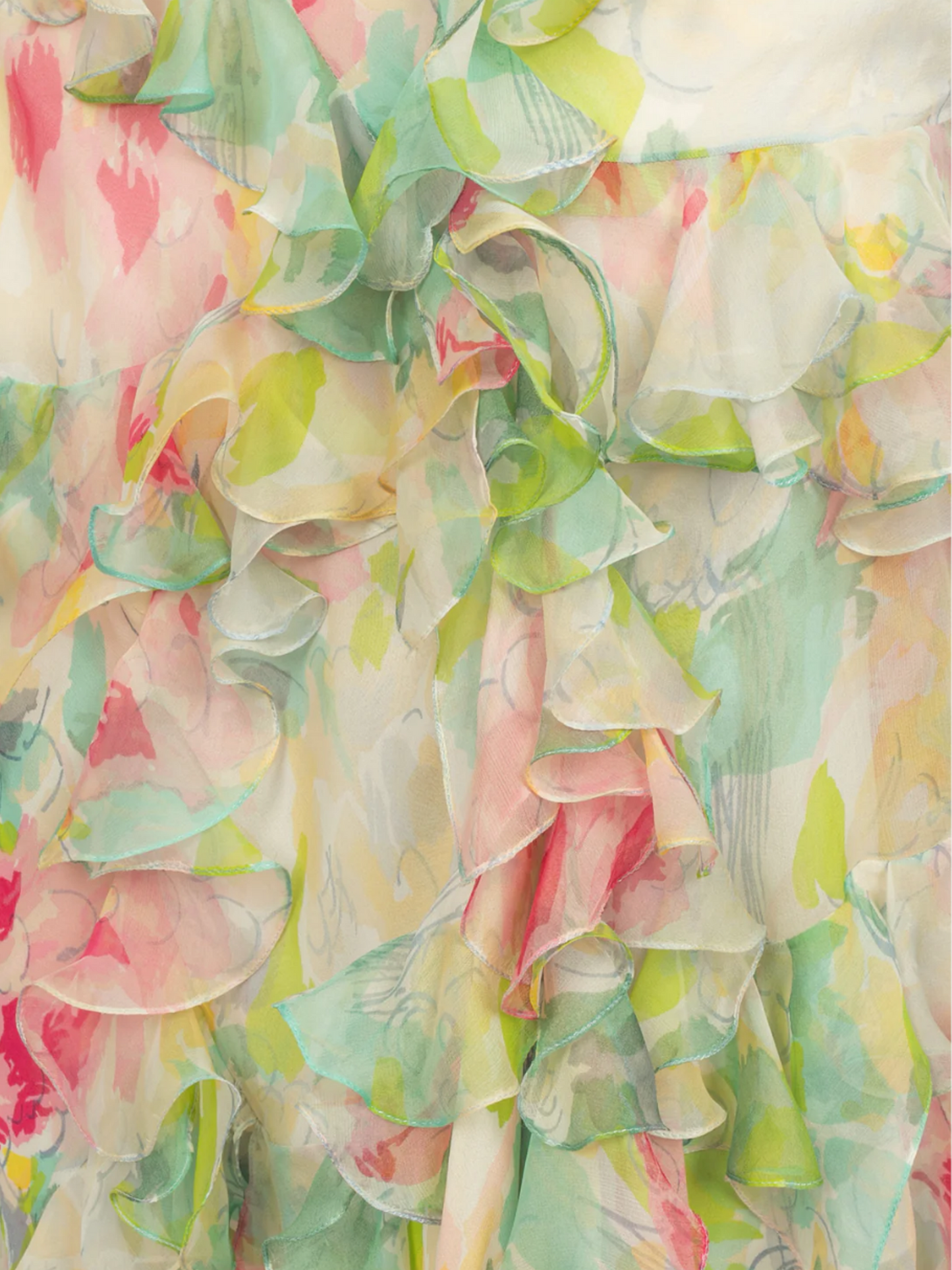 John Galliano 2000s Pastel Floral Silk Midi Skirt