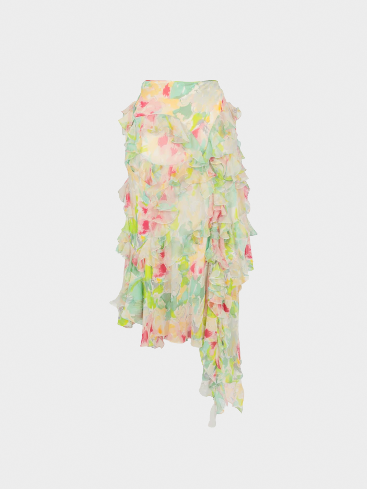 John Galliano 2000s Pastel Floral Silk Midi Skirt